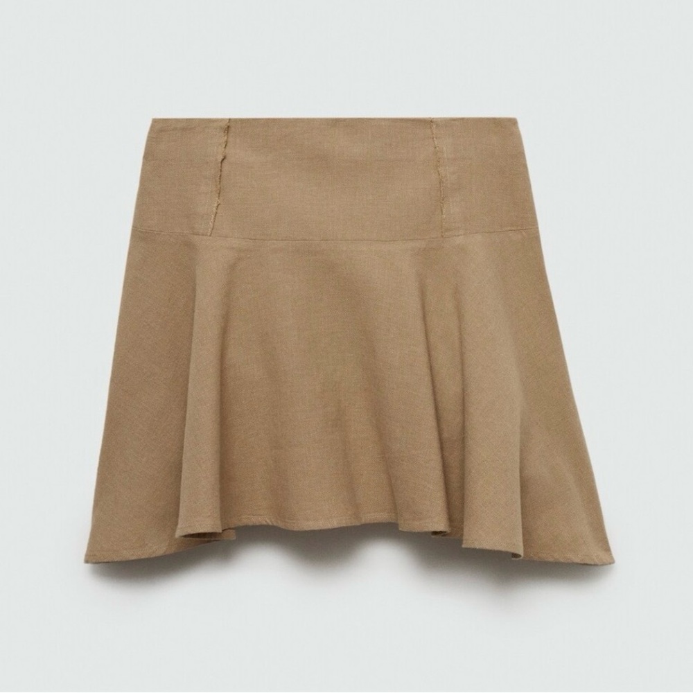 MANGO Brand New Linen-Blend Brown Skirt